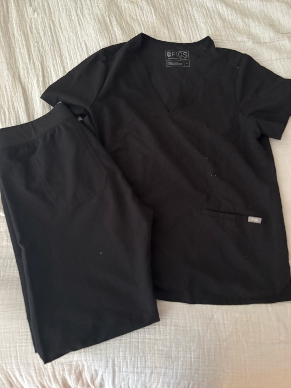 Figs women’s Black Casma top and Livingston bottoms